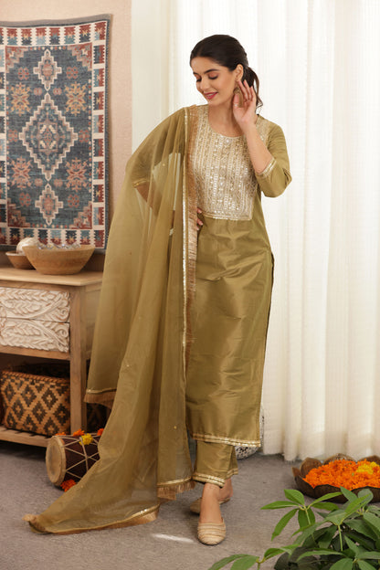 EMERALD SILK STRAIGHT SUIT SET