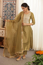 EMERALD SILK STRAIGHT SUIT SET