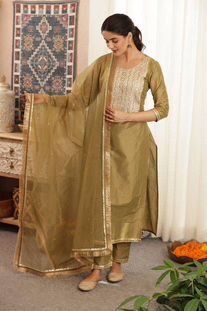 EMERALD SILK STRAIGHT SUIT SET