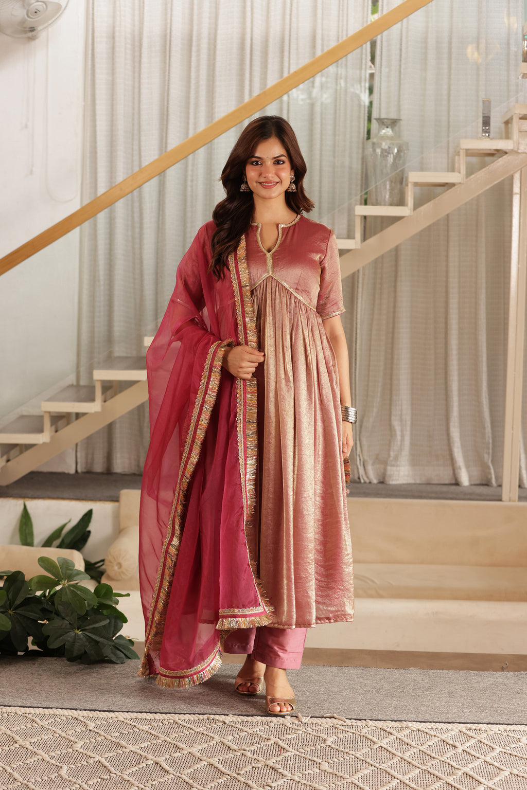 ROSE GOLD ANARKALI SUIT SET
