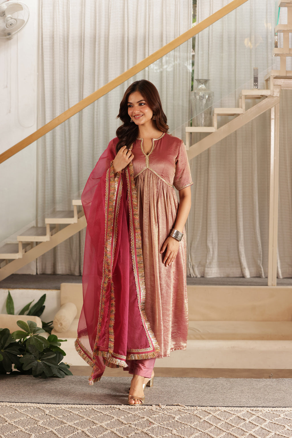 ROSE GOLD ANARKALI SUIT SET