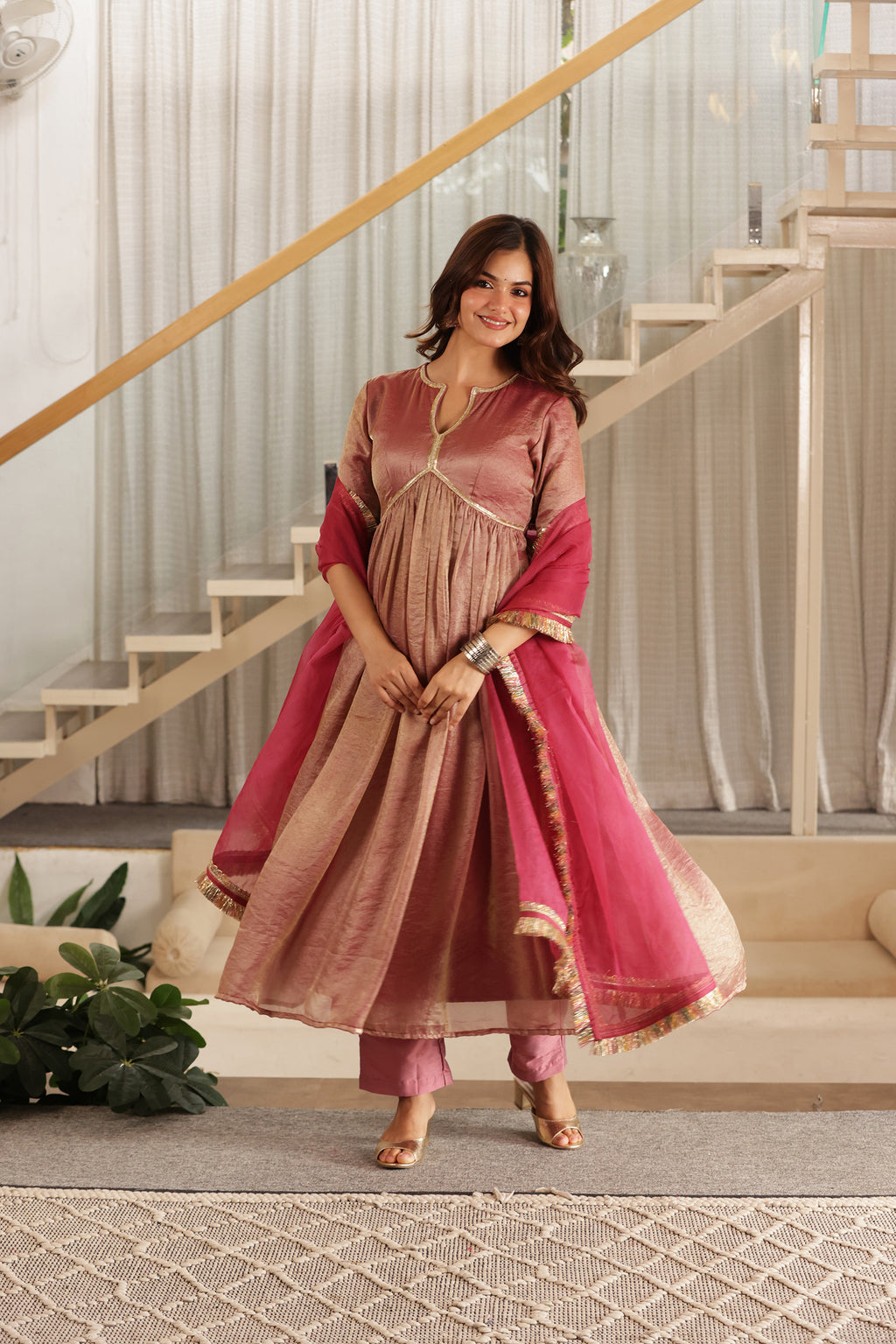 ROSE GOLD ANARKALI SUIT SET