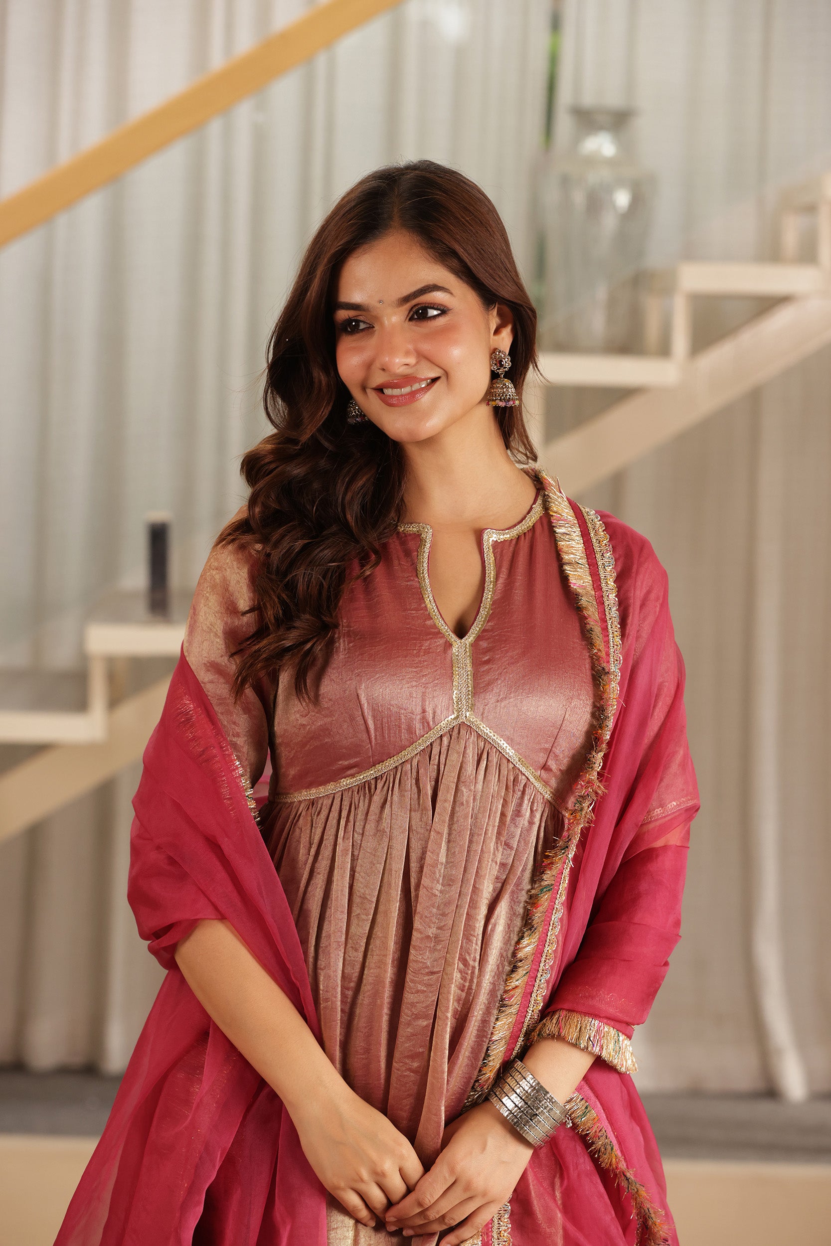 ROSE GOLD ANARKALI SUIT SET