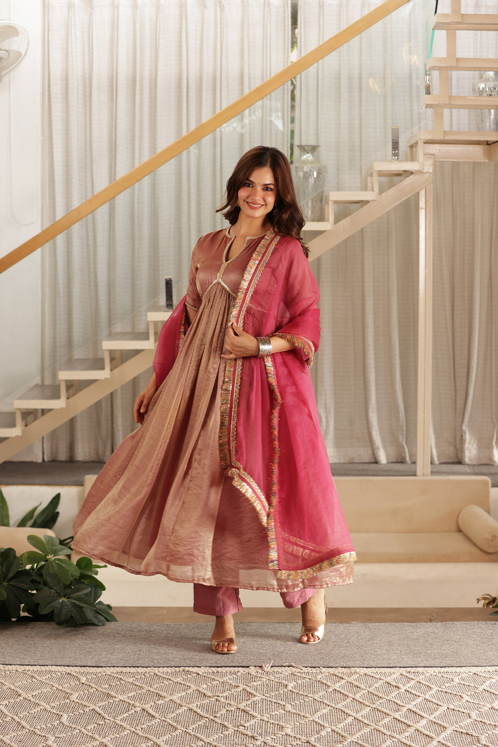ROSE GOLD ANARKALI SUIT SET