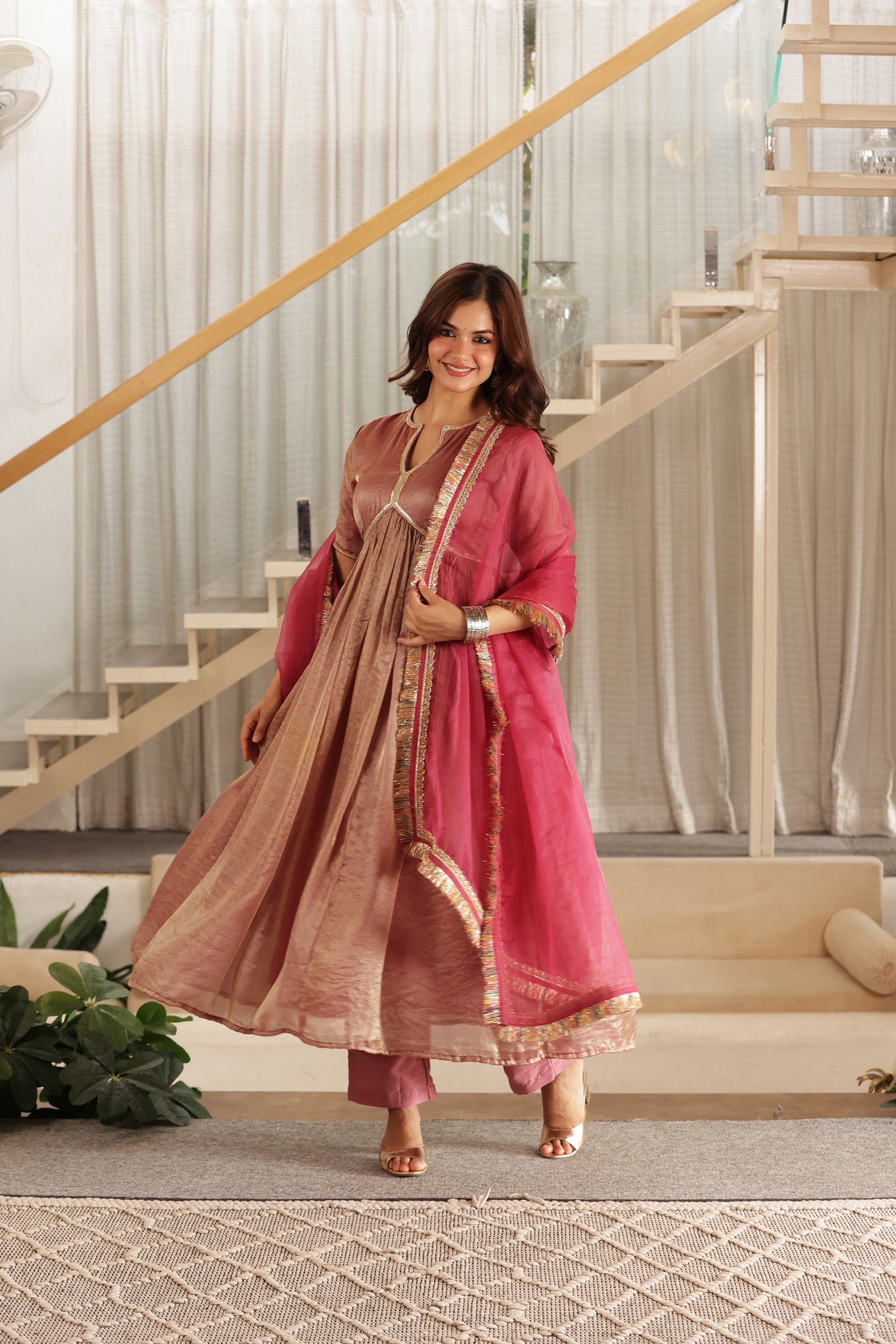 ROSE GOLD ANARKALI SUIT SET
