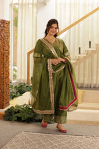 MEHENDI GREEN SILK STARIGHT SUIT SET