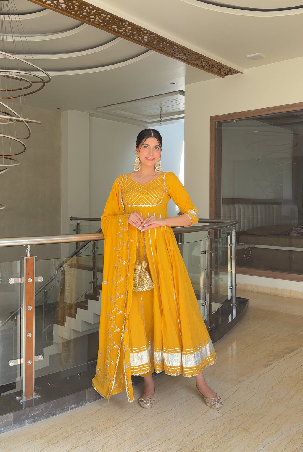 MARIGOLD KALIDAR GOTAPATTI COTTON SUIT SET