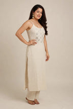 IVORY MIRROR WORK KURTI PANT SET