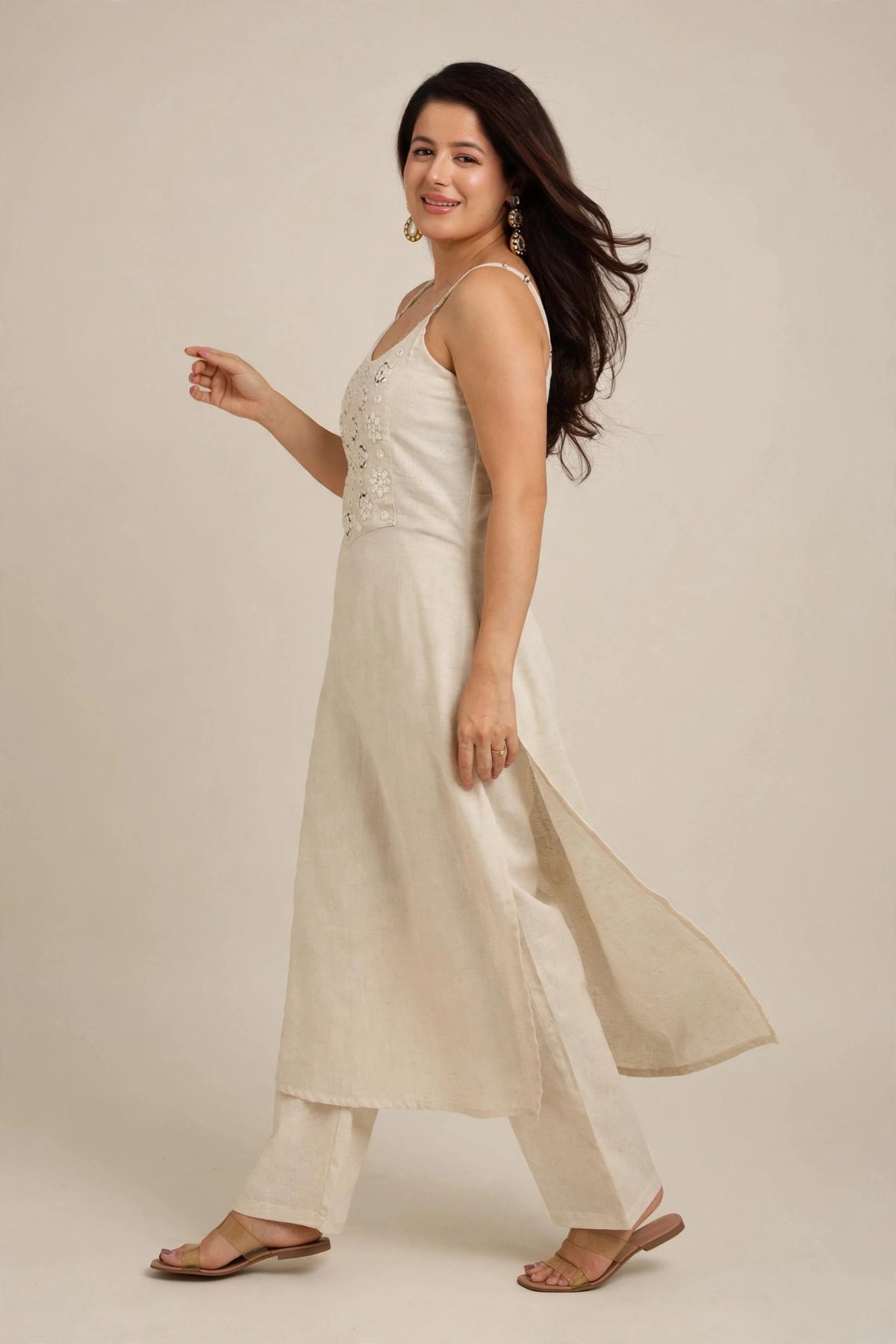 IVORY MIRROR WORK KURTI PANT SET