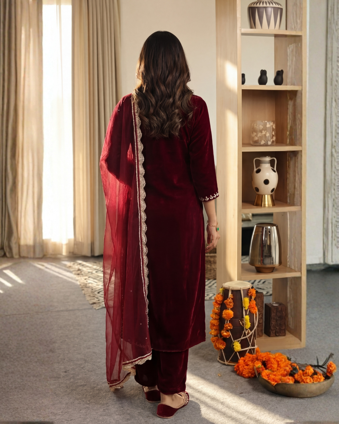 Ruhi Hand Embroidered Velvet Straight Suit Set