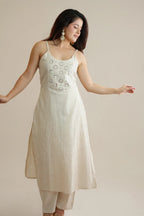 IVORY MIRROR WORK KURTI PANT SET