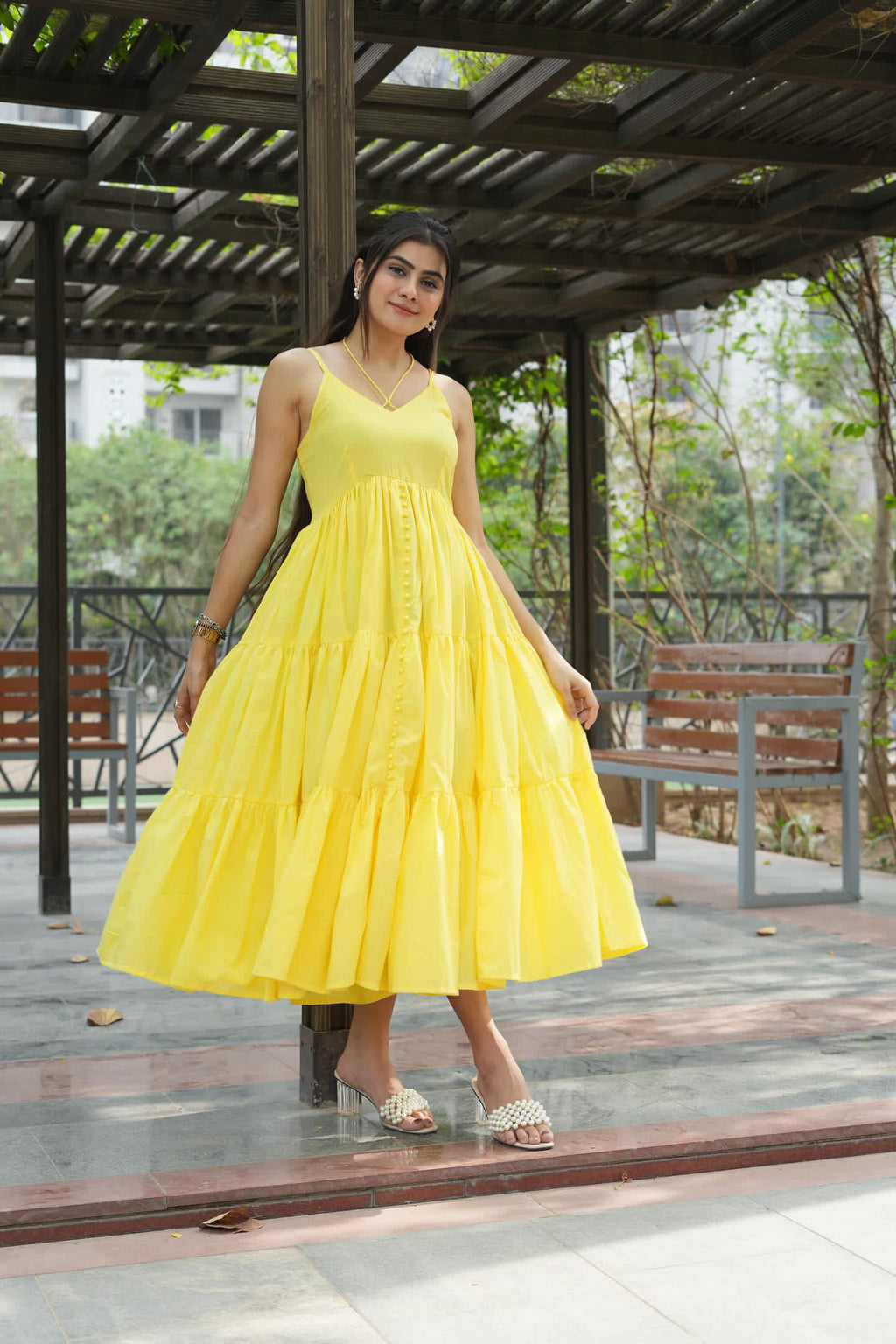 LIME YELLOW TIERED DRESS