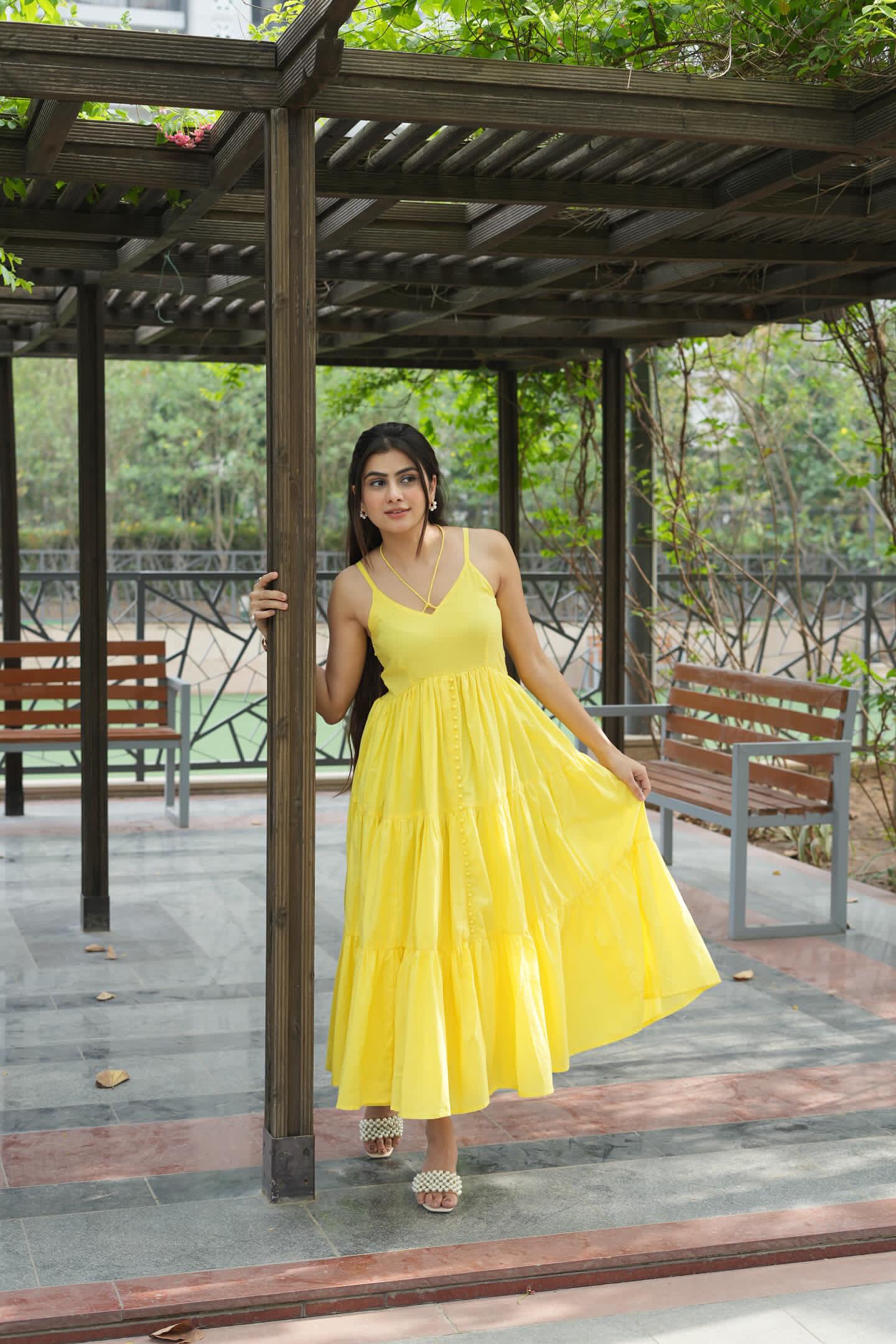 LIME YELLOW TIERED DRESS
