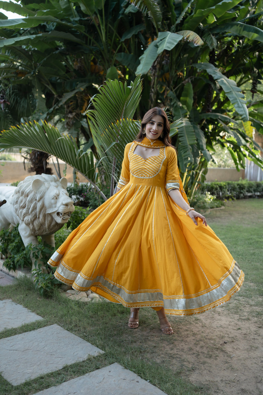 MARIGOLD KALIDAR GOTAPATTI COTTON SUIT SET