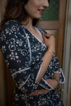 STEEL GRAY PLEATED COTTON SUIT SET