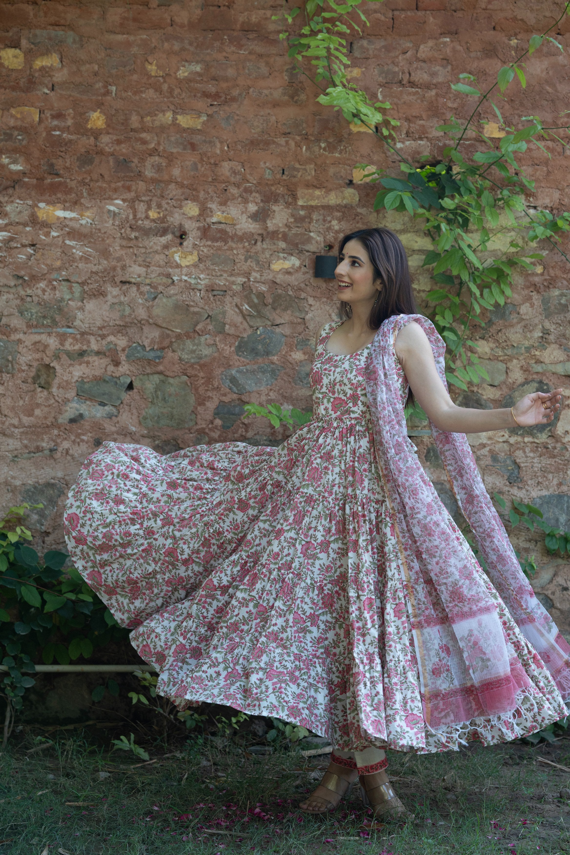 CHERRY BLOSSOM PURE HANDBLOCK COTTON SUIT SET