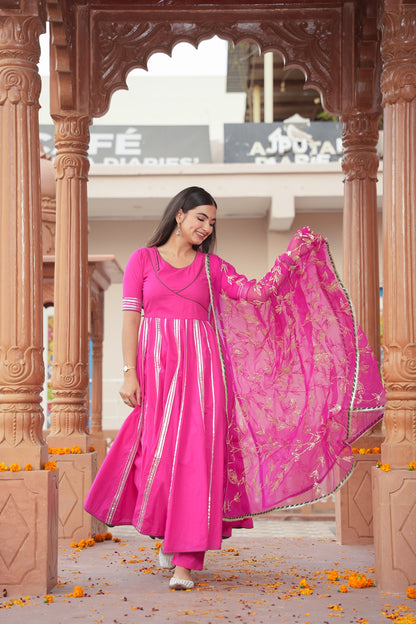 PINK ROBIN GOTA WORK SUIT SET