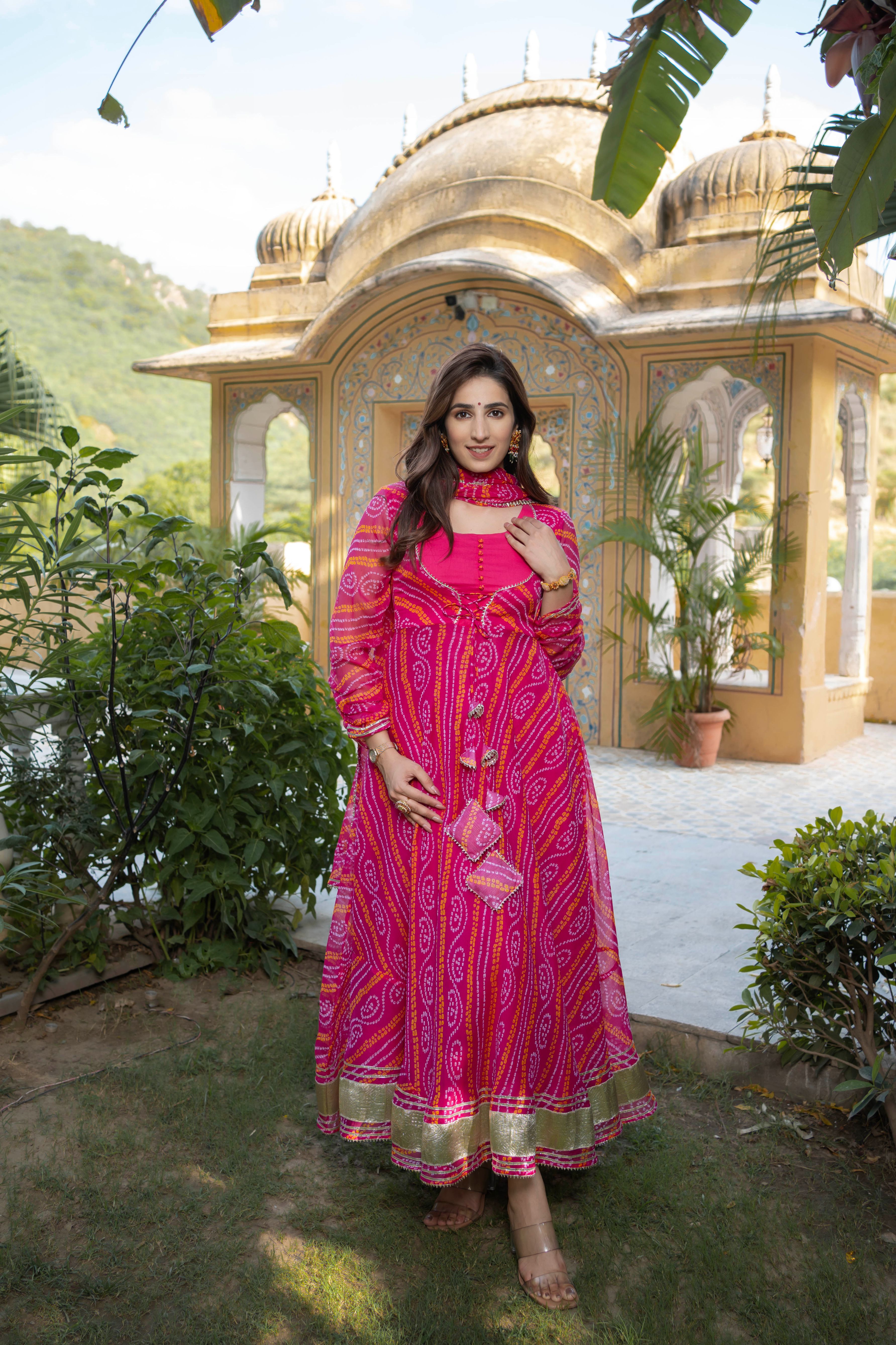 GULABO PURE CHIFFON BANDHANI SUIT SET