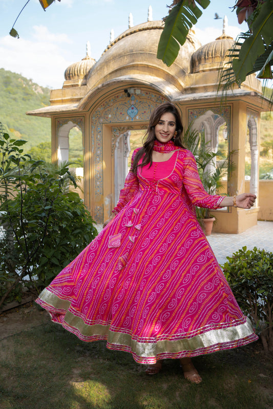 GULABO PURE CHIFFON BANDHANI SUIT SET