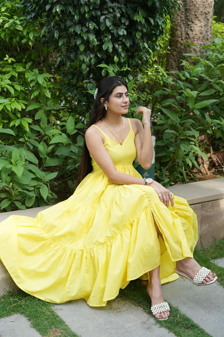 LIME YELLOW TIERED DRESS