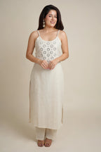 IVORY MIRROR WORK KURTI PANT SET