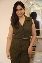 OLIVE GREEN LINEN COORD SET