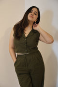 OLIVE GREEN LINEN COORD SET