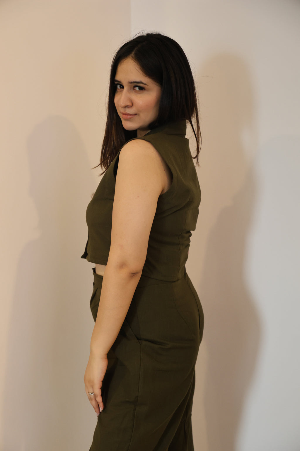 OLIVE GREEN LINEN COORD SET