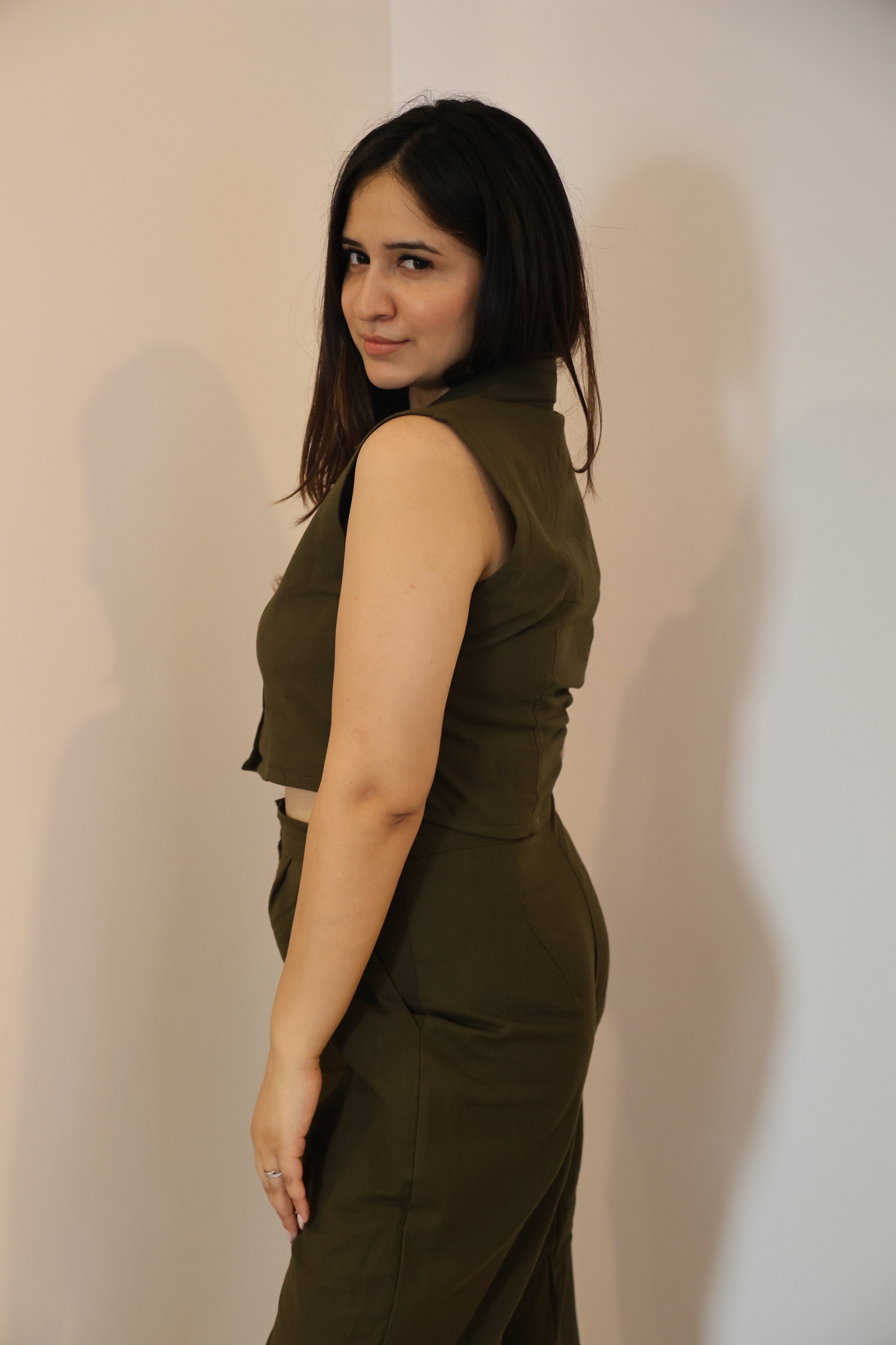 OLIVE GREEN LINEN COORD SET