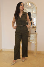 OLIVE GREEN LINEN COORD SET