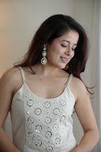 IVORY MIRROR WORK KURTI PANT SET