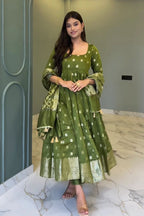 GREEN BANARSI ANARKALI SUIT SET