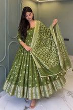 GREEN BANARSI ANARKALI SUIT SET