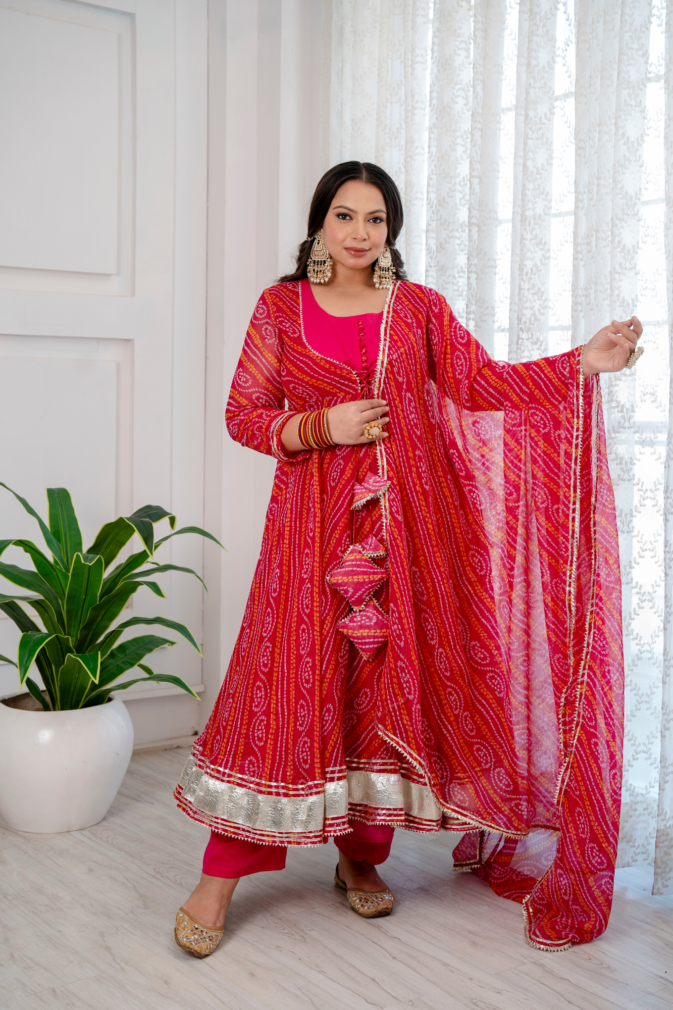 GULABO PURE CHIFFON BANDHANI SUIT SET