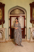 DUSKY BLUE FLORAL CHANDERI SUIT SET