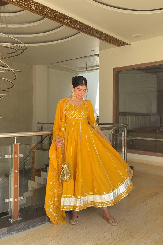 MARIGOLD KALIDAR GOTAPATTI COTTON SUIT SET