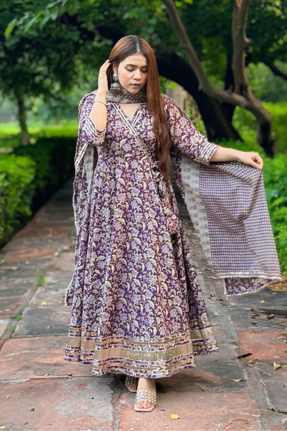 PERIWINKLE FLORAL BLOCKPRINT COTTON SUIT SET