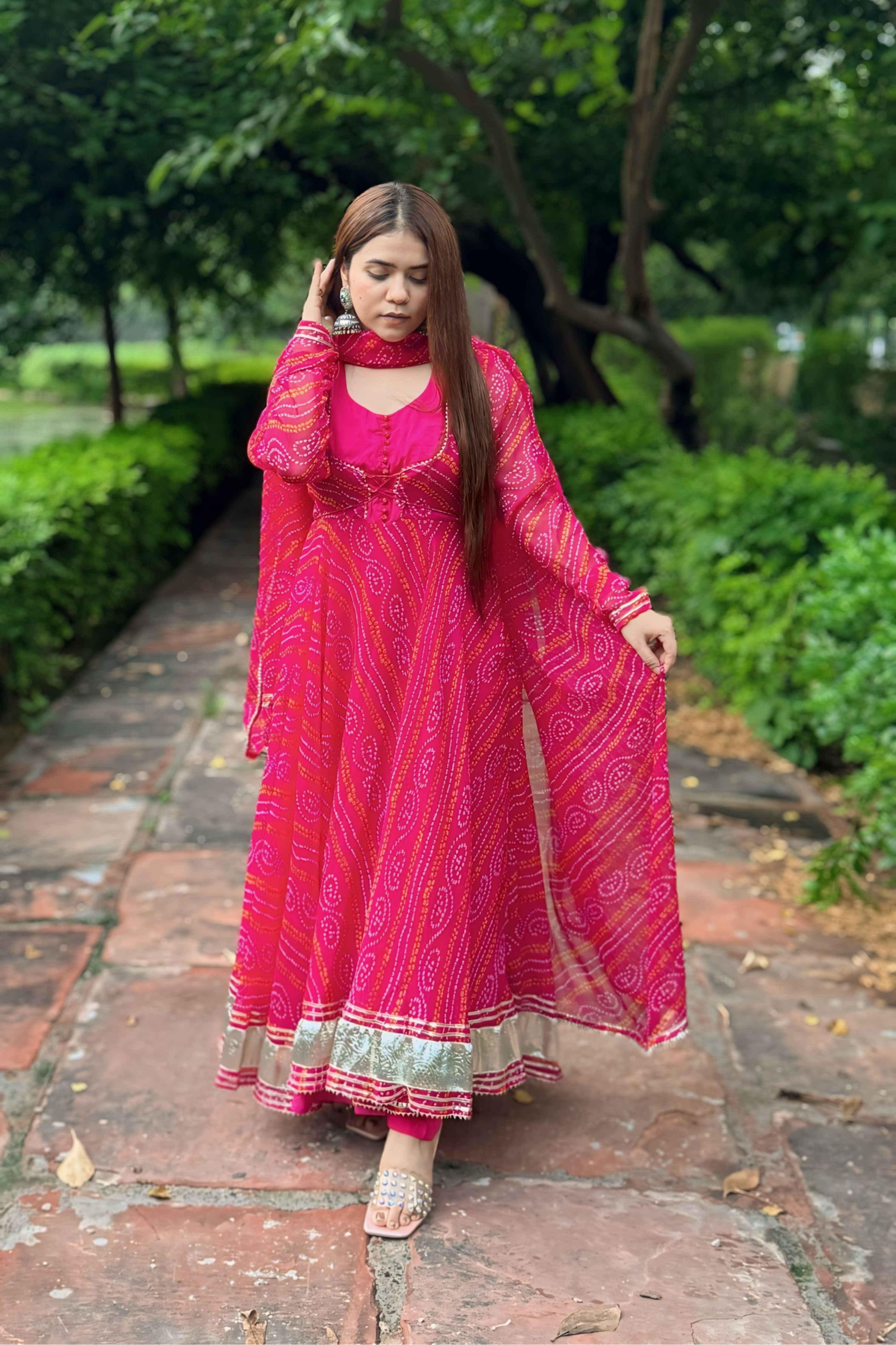 GULABO PURE CHIFFON BANDHANI SUIT SET