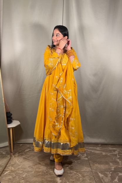 MARIGOLD KALIDAR GOTAPATTI COTTON SUIT SET